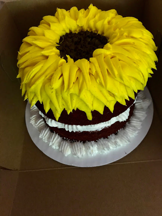 red velvet sunflower cake - vegan